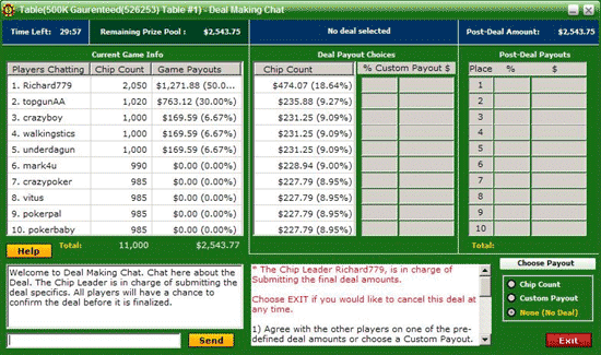 Chip leader chat window